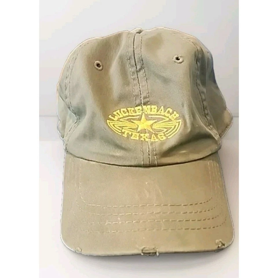 De Colección LUCKENBACH TEXAS Sombrero Verde Tostado Lona Correa Exterior Camionero Gorra Condado Foto 2 de 4