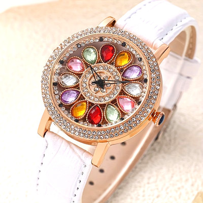 Luxury Shiny Women Rotatable Dial Watch Movement Hollow Case PU Strap Gift New