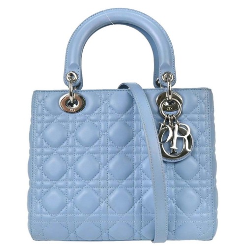 Christian Dior Blue Lambskin Lady Dior Cannage 2way Handbag 01-BO-0124 188181