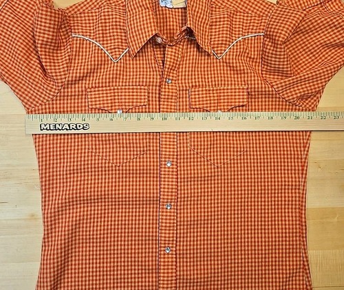 VTG Rockmount Ranch Wear Mens Size 15.5 Pearl Snap Orange Gingham Check Tru West - Picture 6 of 8