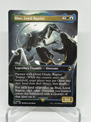 Blue, Loyal Raptor (Borderless) - Universes Beyond: (JWC) MTG
