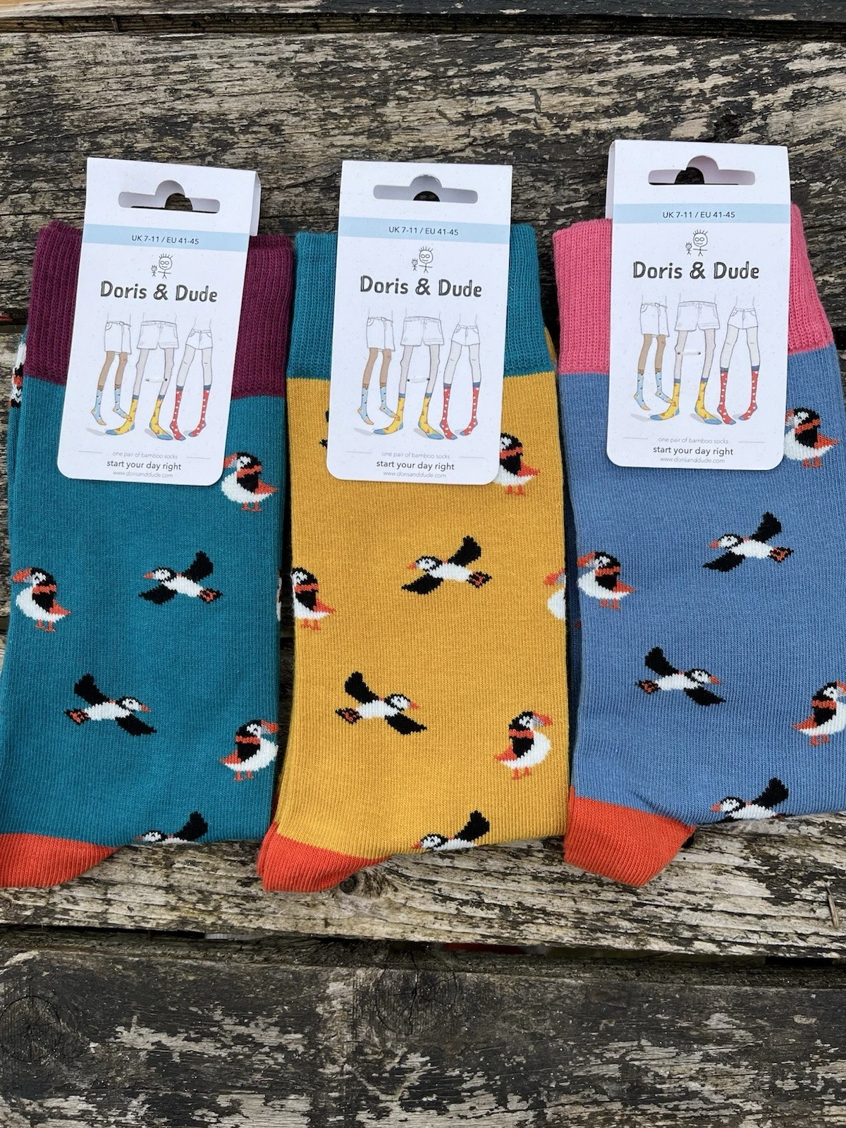 bamboo socks 3 Pairs Bnwt Size 7-11 Doris And Dude Puffins