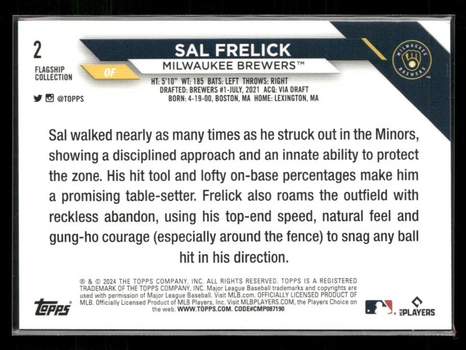 2024 Topps Flagship Collection - Sal Frelick #2 (RC) - Image 2 of 2