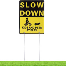 Double Sided Aluminum Slow Down Kids and Pets at Play Sign for Neighborhood S...