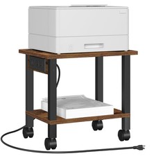 2 Tier Printer Stand Rolling Cart Power Outlets USB Ports Wheels Brown PS01BB001