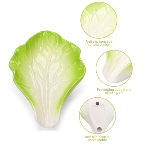 Soap Dish,Ceramic Soap Holder Self Draining Cabbage Leaf Shape Soap Dishes for - Bild 3 von 7