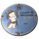 Vintage Smith & Wesson Porcelain Sign - Casper Cartoon Ad Gas Pump Firearms Sign