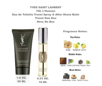 YSL Yves Saint Lauren L'Homme EDT Travel Spray & After Shave Balm Travel Sz Duo