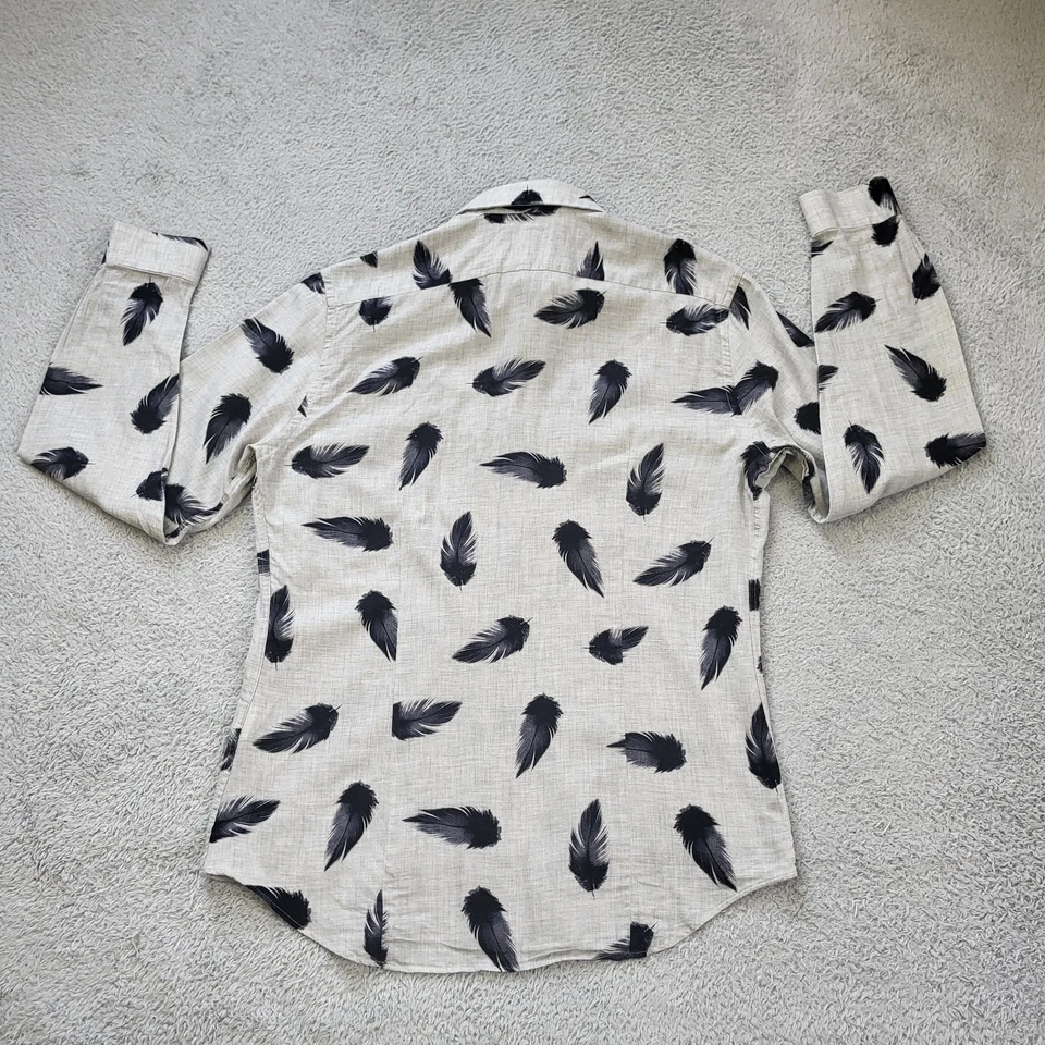 Camisa Reiss Lumineer Para Hombre Grande Calce Ajustado Gris Negro Pluma Estampado Completo Foto 2 de 4