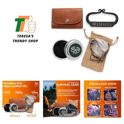 Carbon Steel Fire Striker, English Flint Stone & Char Cloth Traditional Hand ...