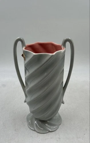 Vintage Red Wing Pottery 1376 White Swirl Two Handles Home Decorative Art Vase