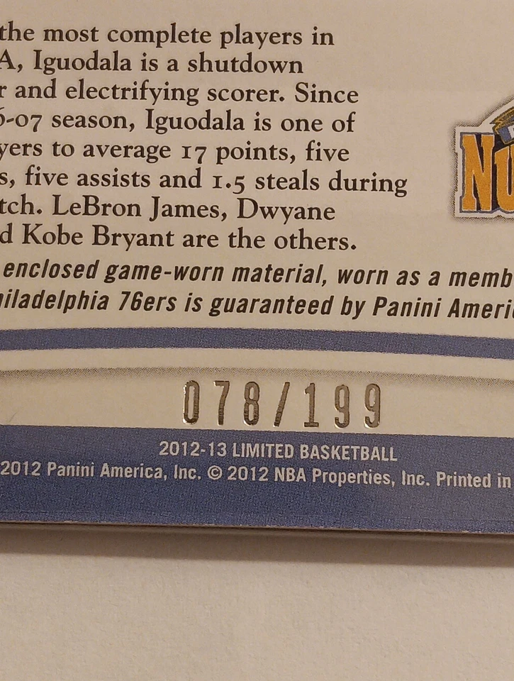 2012-13 Panini Limited Center Stage Materials #41 Andre Iguodala 78/199 - Image 2 of 4