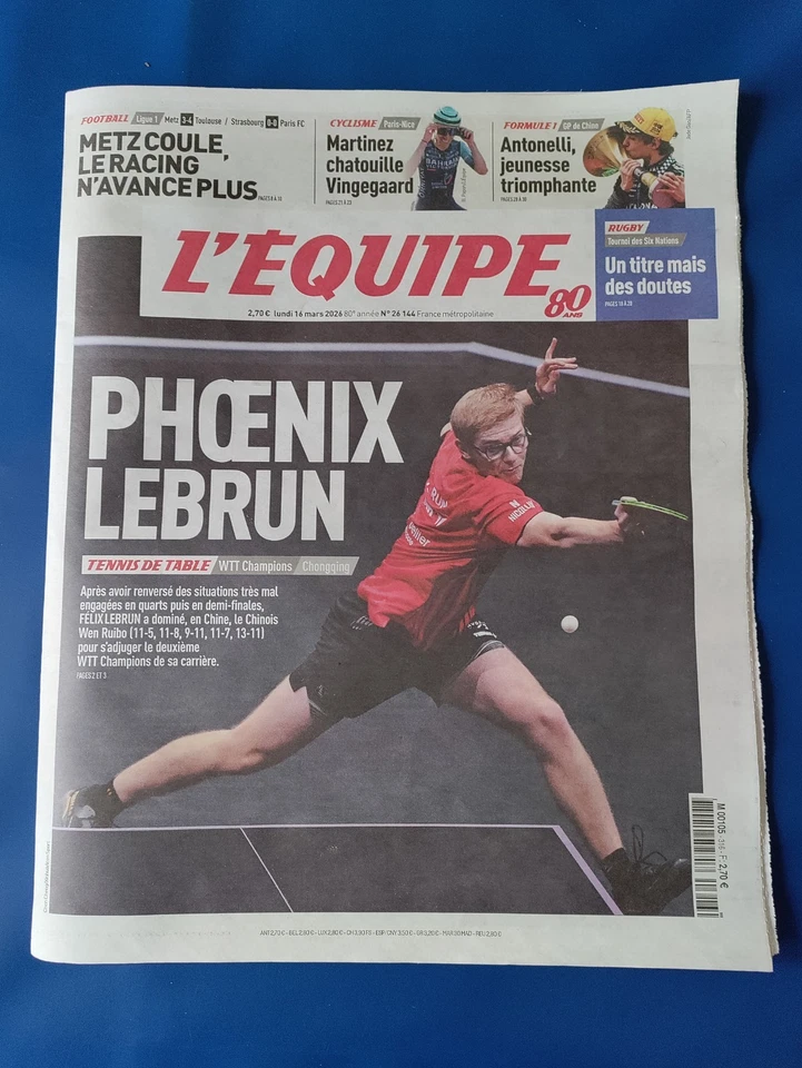 FELIX LEBRUN/Journal l'équipe 16/3/2026 "PHOENIX LEBRUN" IERE VICTOIRE EN CHINE - Photo 1/1