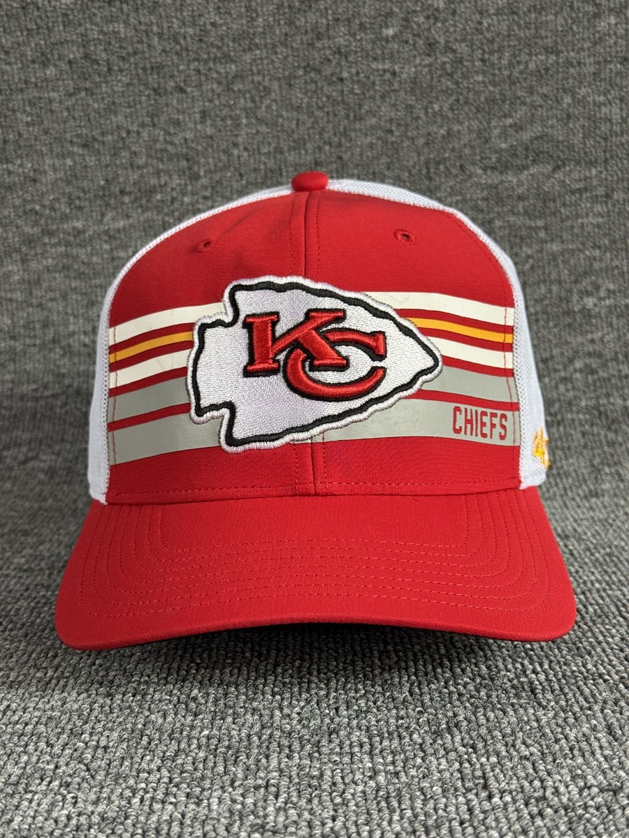 '47 Brand Kansas City Chiefs NFL Trucker Snapback Hat Red White Stripe Logo Cap