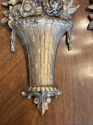 VTG MCM Syroco Dart 4967 Barbola Flower Basket 20.5” Gold Tone Wall Hanging 1964 - Picture 4 of 12