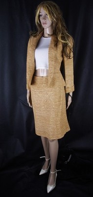 Vtg.  gold 100% Seide Silk Metallic Skirt Suit Kostüm 2 Pc Talbots  Gr M