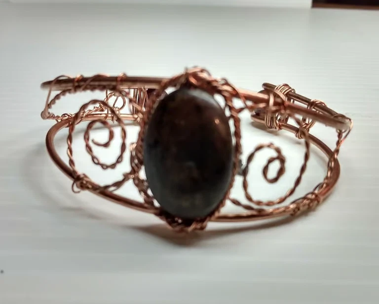 Pulsera brazalete piedra ovalada bronce, brazalete cobre hecho a mano artículo #8052 Foto 4 de 4