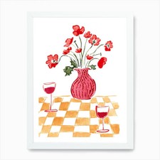 Flowers and Wine Art Print Framed Wall Art Poster Canvas Print Picture