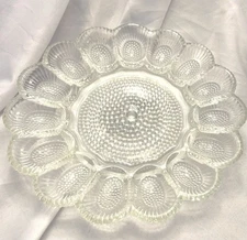 VINTAGE 1970s Indiana Clear Glass Hobnail 11¼” Deviled Egg Relish Tray Plate
