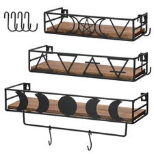 Moon Phase Wall Shelf with 4 Hooks, Kitchen Wall Shelves or Bathroom Floating...
