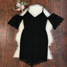 NWOT Adelyn Rae Size M Krista Black Lace Sheath High Low Cold Shoulder Dress