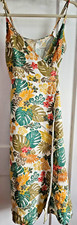 LOFT BEACH tropical linen viscose blend wrap midi dress women Sz Small