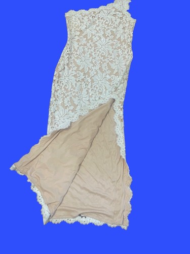Abito Tadashi Shoji monospalla pizzo nudo bianco paillettes taglia 16 - Foto 3 di 12