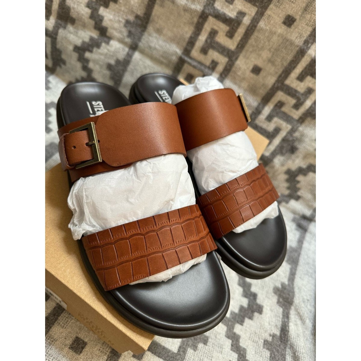STEVE MADDEN Mens Brown Front Strap Corro Round Toe Leather Sandals Shoes 10.5 MAIVEN Brown Leather Men main image 3