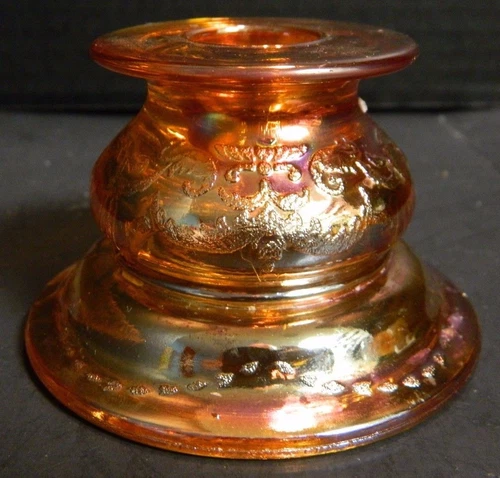 Vintage Iridescent Embossed Carnival Marigold Glass Candleholder 2.13" x 3.5" Ex