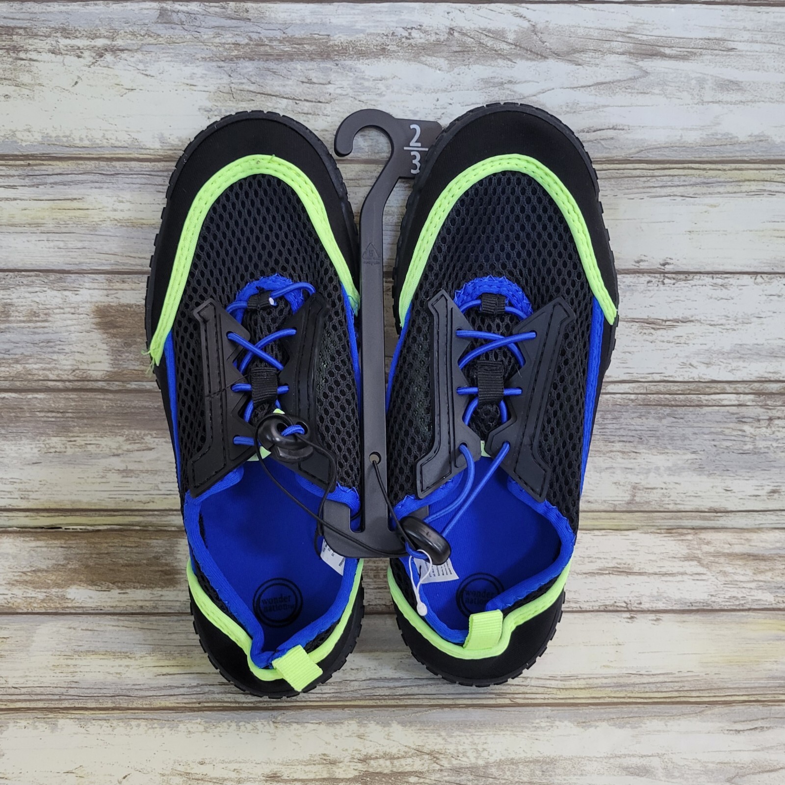 SAOLA NUOVE scarpe da acqua in rete Wonder Nation per bambini con suola in gomma taglia 2 3 nere