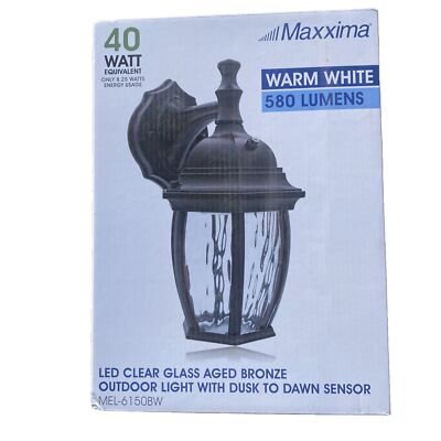 Maxxima Outdoor Wall Light LED Bronze Clear Glass Dusk Dawn Photocell Sensor