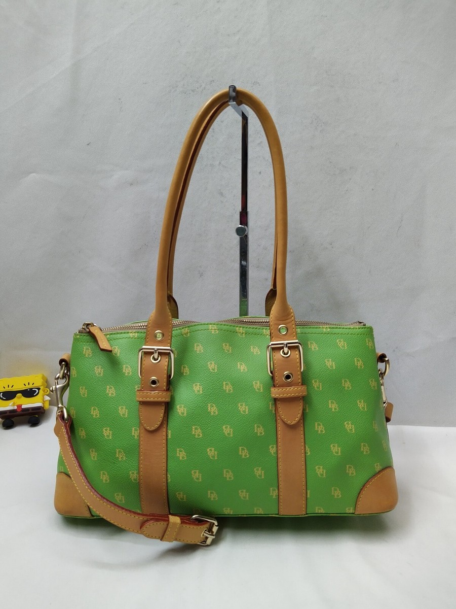 Dooney & Bourke Green Coated Canvas Leather Trim Double  Dooney & Bourke Green and Tan Satchel with Leather Trim main image 0