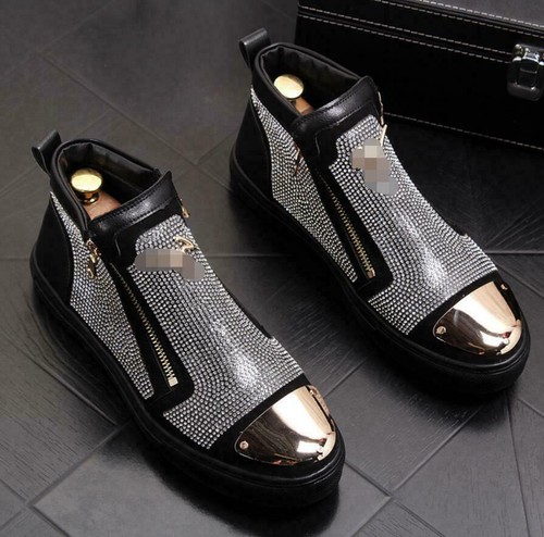 Mens High Top Shiny rhinestone Zip 