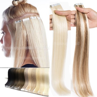 14 16 18 20 22 24 Long Human Hair Extensions Blue Tape In 20