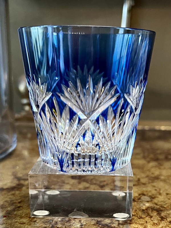 1 -Kagami Crystal Edo Kiriko (Cut Glass) Cold Sake Cup Bamboo Leaf Japan 4 Ounce