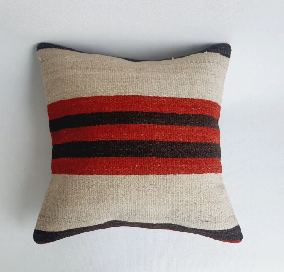 16x16 Rustic Kilim Pillow Cover , Decorative Natural Cushion Case - Image 4 of 4