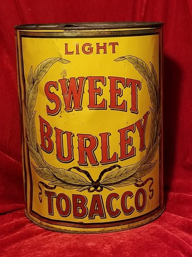 1900s Antique Sweet Burley Tobacco Tin Country Store Display Advertising vtg Ad