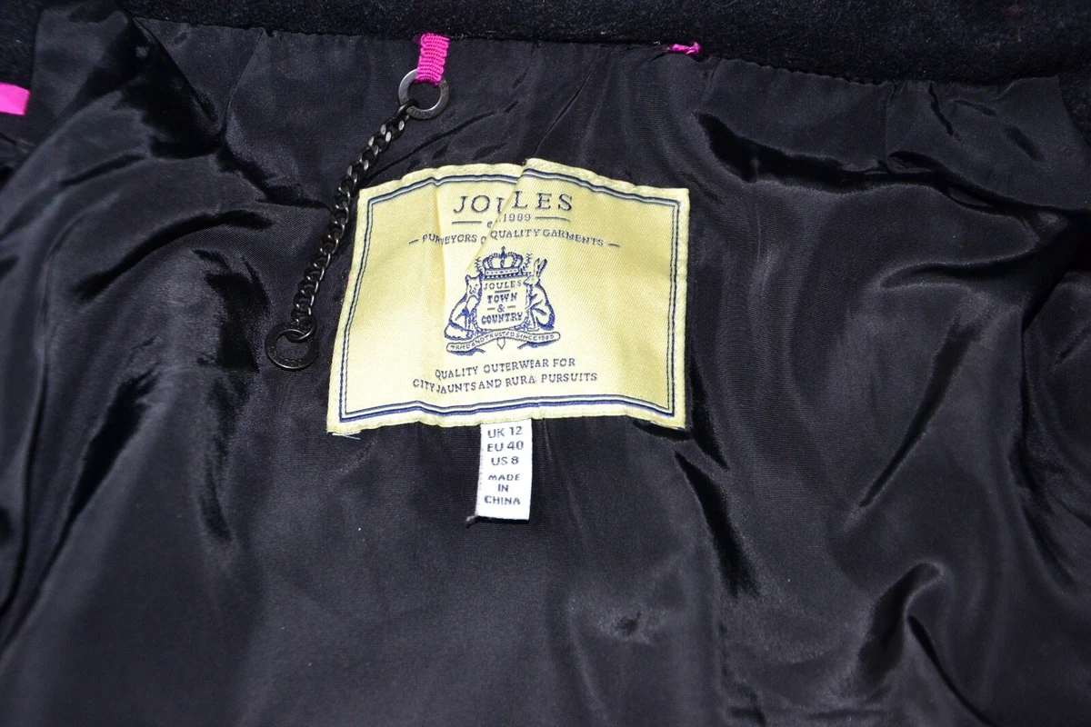 Joules Winter Jacket Wilma Wool Coat with Quilt Detailing True Black Size 12