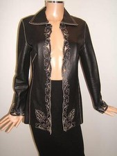 Escada 34 4 Sexy Supple Leather Eyelet Cut-out Black Womens Designer Jacket Coat