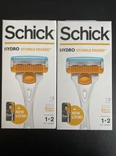 2x Schick Hydro Skin Comfort Stubble Eraser 1 Razor Handle + 2 Cartridges Ea New
