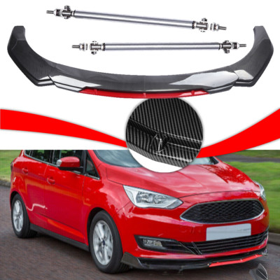 Front Bumper Lip Spoiler Splitter Strut Rods Carbon Fiber For Ford C-Max 13-18