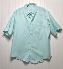 Manhattan Vtg.Button Front S/ Sleeve Dress Shirt Men's Sz 17 USA Blue Green