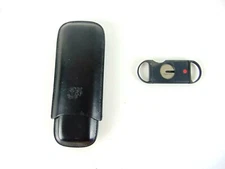 Adjustable Black Leather Cigar Carry Case For 2 Cigars & Nipptech Cigar Cutter