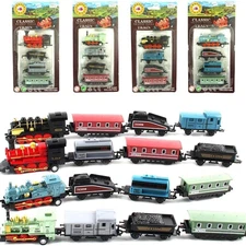 Mini Train Toy Die-Cast Pull Back Steam Train Model Set Assorted Styles - 16-pcs