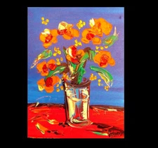 FLOWERS  SIGNED  Abstract Modern CANVAS Original Oil Painting WDFBGY