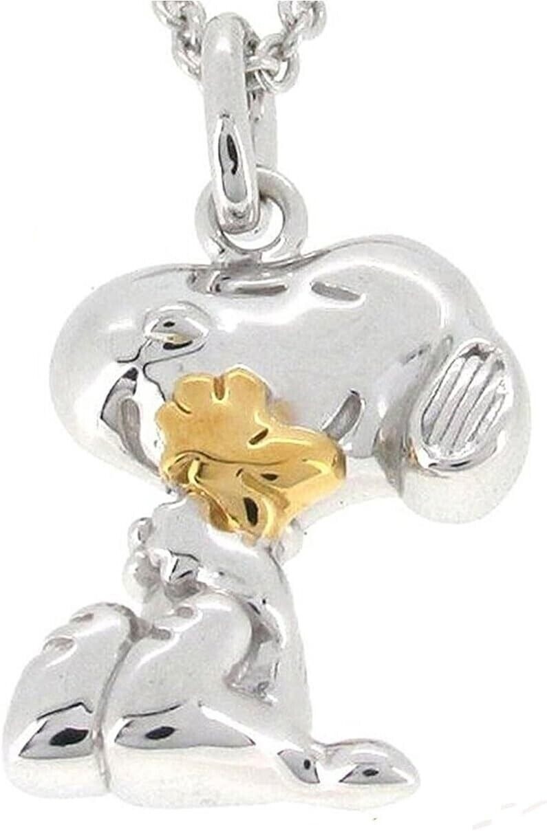 Snoopy and Woodstock Hug Silver Pendant Necklace with Original Box Japan
