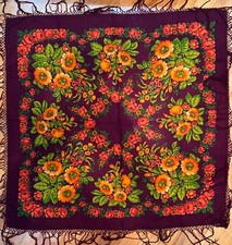 Vintage scarf with flowers . Traditional festive scarf from Ukraine
