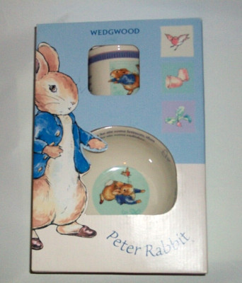Wedgwood Peter Rabbit Tasse & Schüssel Set in Weiß/Blau & Multi Neu Verpackt