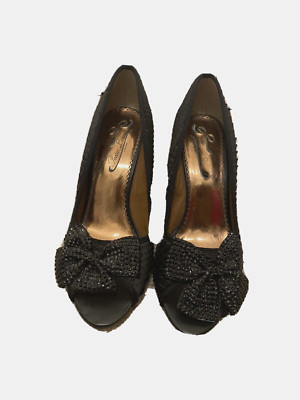Poetic License Size Euro 41 Black Peep Toes Rhinestones Bow