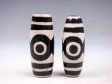 Lot Of 2 Tibetan Natural Gemstone Agate 3 Eyes Pattern Dzi Beads 07182401R